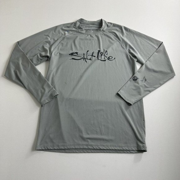 SALT LIFE SLX Shirt UVapor Long Sleeve Tee Rash Guard Gray Graphics Skull Mens S - Picture 1 of 8